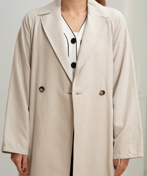 STRAWBERRY-FIELDS（ストロベリーフィールズ）の「スウェードライクピーチ（トレンチコート・レディース・グリーン/グレイッシュベージュ・2）」の9枚目の写真