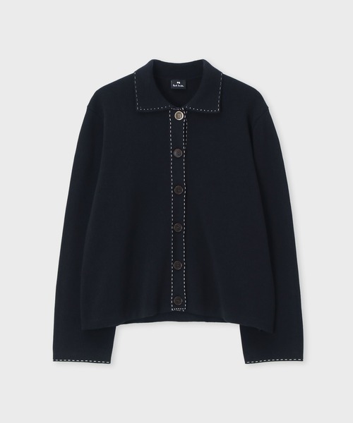 PS Paul Smith(ピーエスポールスミス)の「ウィメンズ コントラストステッチ ミラノリブ ニットブルゾン / 165524 816N(ブルゾン・レディース・ネイビー・MEDIUM)」の1枚目の写真