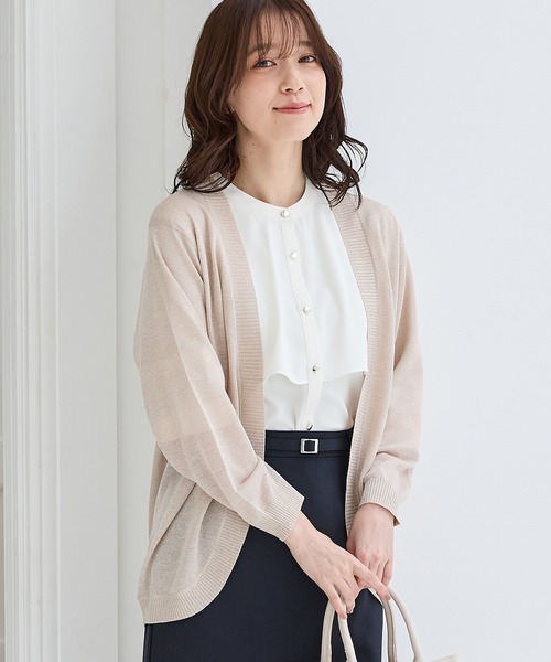 Honeys(ハニーズ)の「【ハニさら・接触冷感・ウォッシャブル】8分袖ラウンドカーデ(カーディガン/ボレロ・レディース・グリーン系その他/ネイビー/サックスブルー系/ベージュ系その他/オフホワイト/グレー系その他/ピンク系その他/ブラック/モカ・3L/L/LL/M)」の5枚目の写真