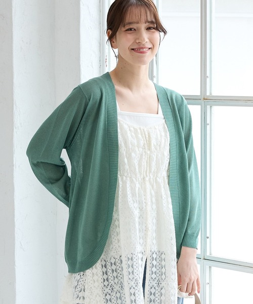 Honeys(ハニーズ)の「【ハニさら・接触冷感・ウォッシャブル】8分袖ラウンドカーデ(カーディガン/ボレロ・レディース・グリーン系その他/ネイビー/サックスブルー系/ベージュ系その他/オフホワイト/グレー系その他/ピンク系その他/ブラック/モカ・3L/L/LL/M)」の6枚目の写真
