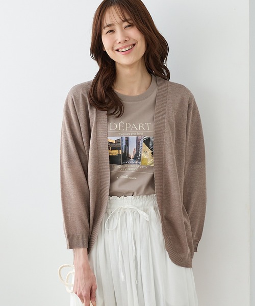 Honeys(ハニーズ)の「【ハニさら・接触冷感・ウォッシャブル】8分袖ラウンドカーデ(カーディガン/ボレロ・レディース・グリーン系その他/ネイビー/サックスブルー系/ベージュ系その他/オフホワイト/グレー系その他/ピンク系その他/ブラック/モカ・3L/L/LL/M)」の4枚目の写真