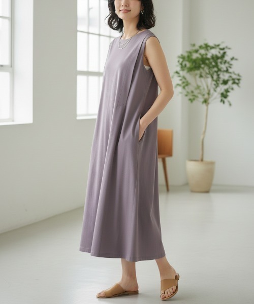 Belta attrice(ベルタアトリーチェ)の「【接触冷感/】ダブルシルケットコットン 肩タックノースリーブワンピース/袖なし(ワンピース・レディース・ブルー/チェリーピンク/ミント/ラベンダー/ライトグリーン/ブラック・FREE)」の10枚目の写真