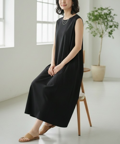 Belta attrice(ベルタアトリーチェ)の「【接触冷感/】ダブルシルケットコットン 肩タックノースリーブワンピース/袖なし(ワンピース・レディース・ブルー/チェリーピンク/ミント/ラベンダー/ライトグリーン/ブラック・FREE)」の12枚目の写真