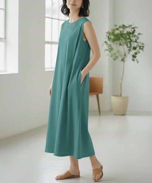 Belta attrice(ベルタアトリーチェ)の「【接触冷感/】ダブルシルケットコットン 肩タックノースリーブワンピース/袖なし(ワンピース・レディース・ブルー/チェリーピンク/ミント/ラベンダー/ライトグリーン/ブラック・FREE)」の13枚目の写真