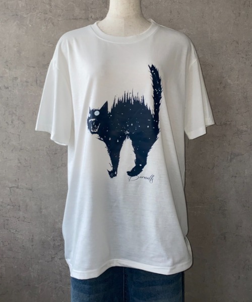 lilful（リルフル）の「【26年春夏新作】キャットプリントグラフィックTシャツ（Tシャツ/カットソー・メンズ・ホワイト/ブラック・L/M）」の5枚目の写真