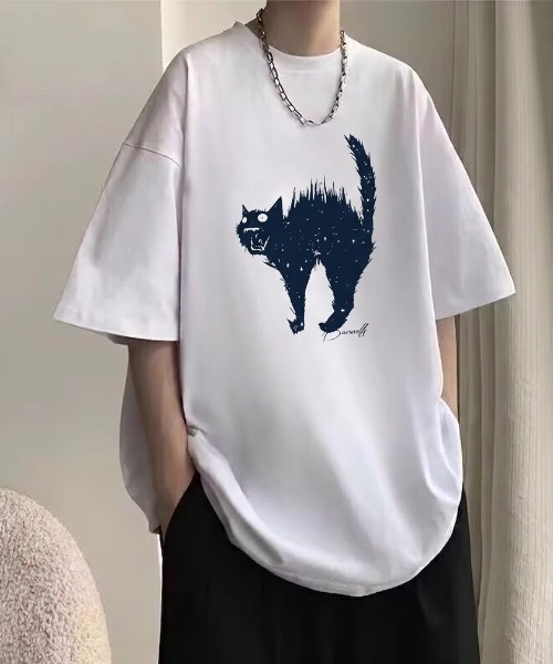 lilful（リルフル）の「【26年春夏新作】キャットプリントグラフィックTシャツ（Tシャツ/カットソー・メンズ・ホワイト/ブラック・L/M）」の9枚目の写真