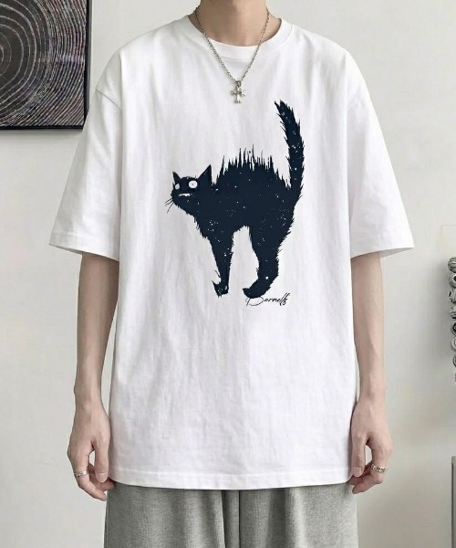 lilful（リルフル）の「【26年春夏新作】キャットプリントグラフィックTシャツ（Tシャツ/カットソー・メンズ・ホワイト/ブラック・L/M）」の10枚目の写真