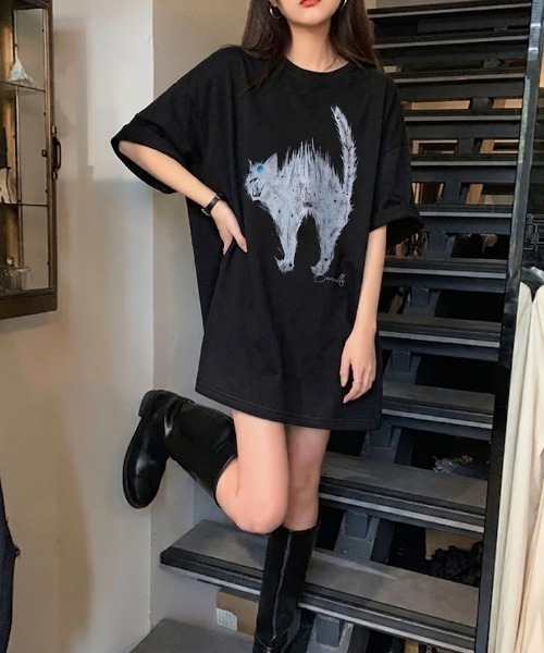 lilful（リルフル）の「【26年春夏新作】キャットプリントグラフィックTシャツ（Tシャツ/カットソー・メンズ・ホワイト/ブラック・L/M）」の13枚目の写真
