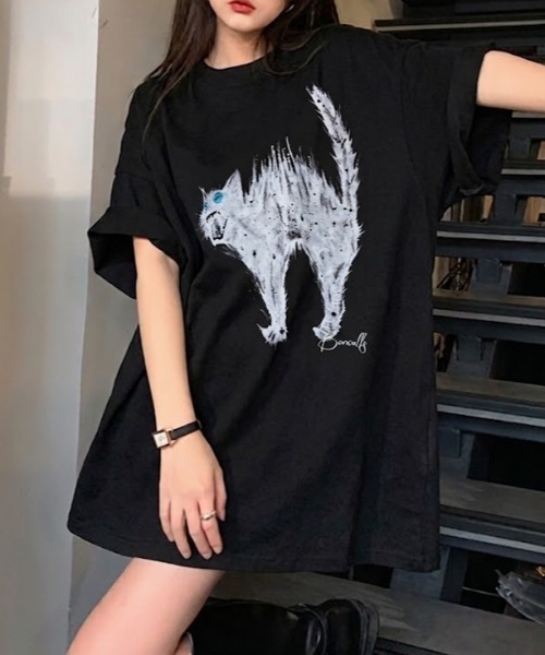 lilful（リルフル）の「【26年春夏新作】キャットプリントグラフィックTシャツ（Tシャツ/カットソー・メンズ・ホワイト/ブラック・L/M）」の12枚目の写真