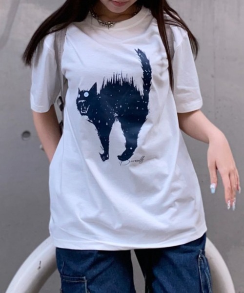 lilful（リルフル）の「【26年春夏新作】キャットプリントグラフィックTシャツ（Tシャツ/カットソー・メンズ・ホワイト/ブラック・L/M）」の11枚目の写真