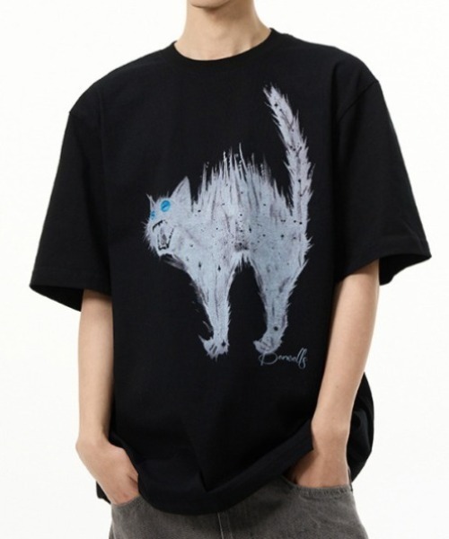 lilful（リルフル）の「【26年春夏新作】キャットプリントグラフィックTシャツ（Tシャツ/カットソー・メンズ・ホワイト/ブラック・L/M）」の14枚目の写真