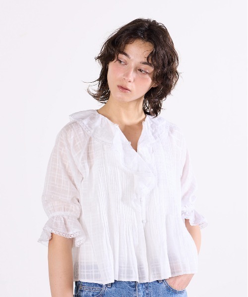 sheer check raffle collar blouse（シャツ/ブラウス）｜Marilyn Moon