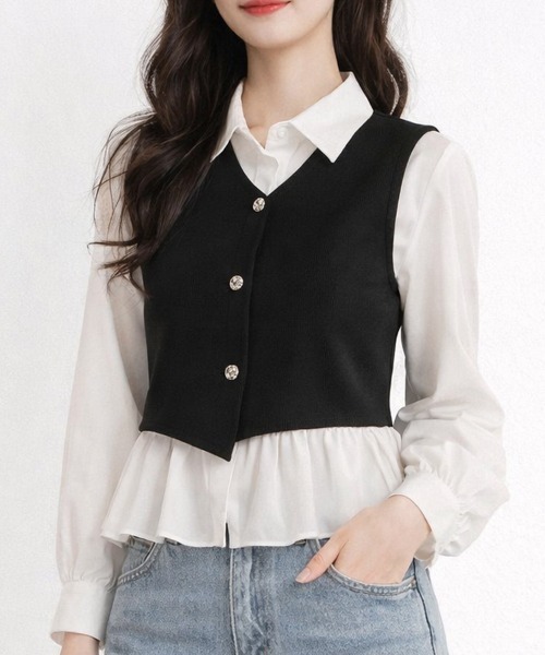 SallyLunn（サリーラン）の「レイヤード風ビスチェドッキングシャツ（シャツ/ブラウス・レディース・ブラック・LARGE/MEDIUM/SMALL）」の3枚目の写真