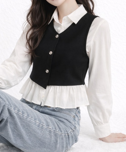 SallyLunn（サリーラン）の「レイヤード風ビスチェドッキングシャツ（シャツ/ブラウス・レディース・ブラック・LARGE/MEDIUM/SMALL）」の5枚目の写真