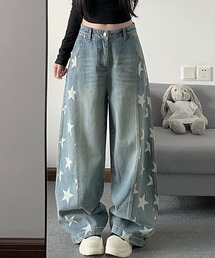 スター柄デニムカーブパンツ