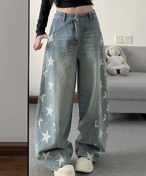 core core(コアコア)の「スター柄デニムカーブパンツ(デニムパンツ・レディース・ダークブルー/ライトブルー・S/M/L)」の3枚目の写真