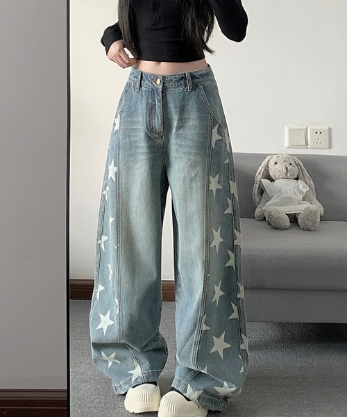 core core(コアコア)の「スター柄デニムカーブパンツ(デニムパンツ・レディース・ダークブルー/ライトブルー・S/M/L)」の4枚目の写真