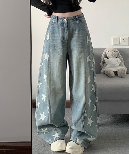 core core(コアコア)の「スター柄デニムカーブパンツ(デニムパンツ・レディース・ダークブルー/ライトブルー・S/M/L)」の5枚目の写真