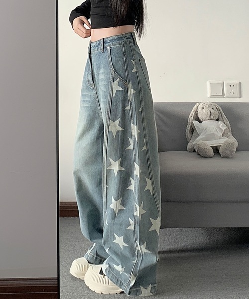 core core(コアコア)の「スター柄デニムカーブパンツ(デニムパンツ・レディース・ダークブルー/ライトブルー・S/M/L)」の7枚目の写真