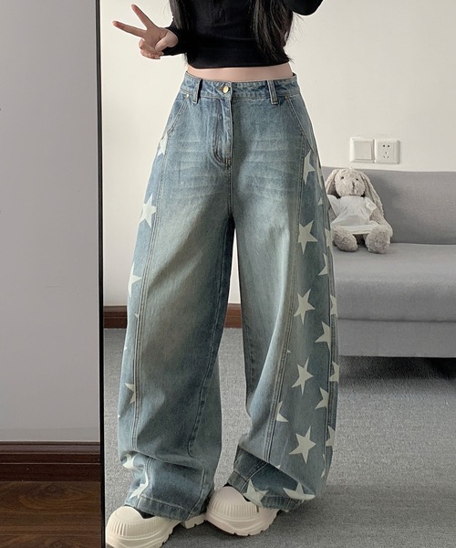 core core(コアコア)の「スター柄デニムカーブパンツ(デニムパンツ・レディース・ダークブルー/ライトブルー・S/M/L)」の8枚目の写真