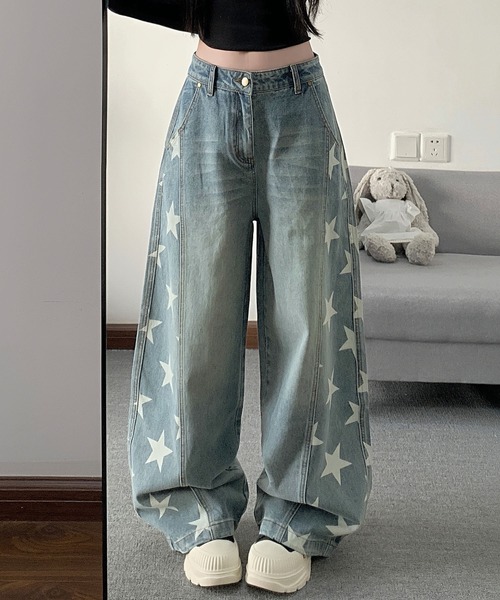 core core(コアコア)の「スター柄デニムカーブパンツ(デニムパンツ・レディース・ダークブルー/ライトブルー・S/M/L)」の9枚目の写真