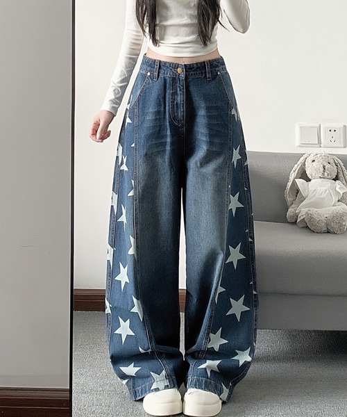 core core(コアコア)の「スター柄デニムカーブパンツ(デニムパンツ・レディース・ダークブルー/ライトブルー・S/M/L)」の11枚目の写真