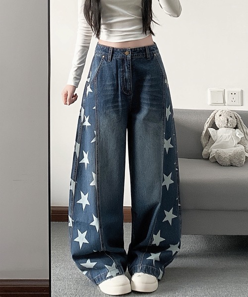core core(コアコア)の「スター柄デニムカーブパンツ(デニムパンツ・レディース・ダークブルー/ライトブルー・S/M/L)」の12枚目の写真