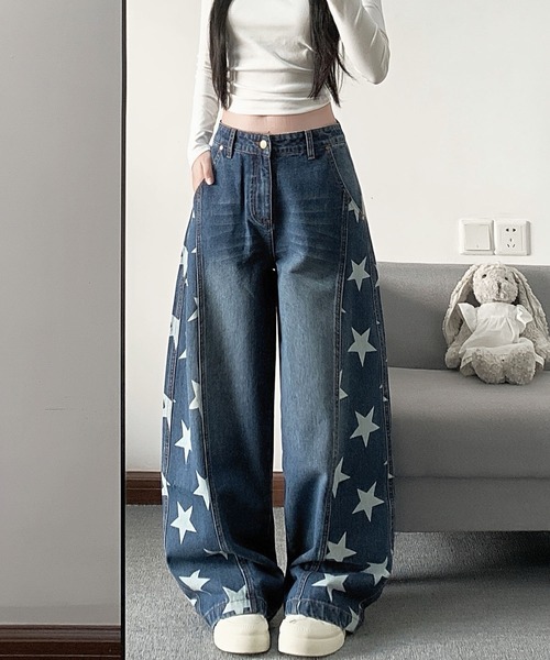 core core(コアコア)の「スター柄デニムカーブパンツ(デニムパンツ・レディース・ダークブルー/ライトブルー・S/M/L)」の13枚目の写真