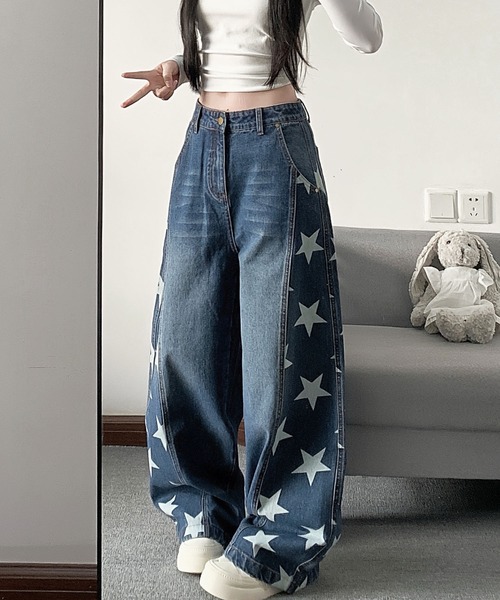 core core(コアコア)の「スター柄デニムカーブパンツ(デニムパンツ・レディース・ダークブルー/ライトブルー・S/M/L)」の14枚目の写真