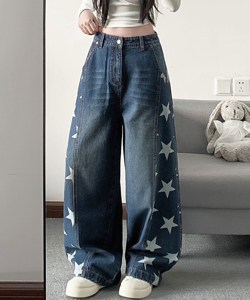 core core(コアコア)の「スター柄デニムカーブパンツ(デニムパンツ・レディース・ダークブルー/ライトブルー・S/M/L)」の15枚目の写真