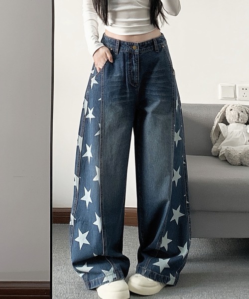 core core(コアコア)の「スター柄デニムカーブパンツ(デニムパンツ・レディース・ダークブルー/ライトブルー・S/M/L)」の16枚目の写真