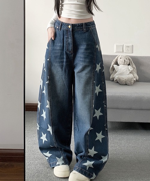 core core(コアコア)の「スター柄デニムカーブパンツ(デニムパンツ・レディース・ダークブルー/ライトブルー・S/M/L)」の17枚目の写真