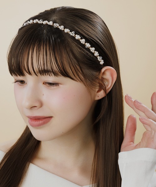 LA MUE】パール×ガラスビーズ ワイヤー カチューシャ（カチューシャ