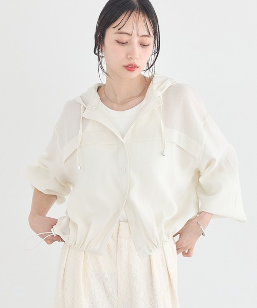 earth music&ecology(アースミュージックアンドエコロジー)の「【2WAY】シアーシャツブルゾン(ブルゾン・レディース・ブラック/アイボリー/ライトカーキ・FREE)」の2枚目の写真
