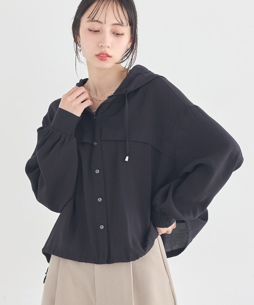 earth music&ecology(アースミュージックアンドエコロジー)の「【2WAY】シアーシャツブルゾン(ブルゾン・レディース・ブラック/アイボリー/ライトカーキ・FREE)」の1枚目の写真