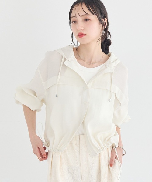 earth music&ecology(アースミュージックアンドエコロジー)の「【2WAY】シアーシャツブルゾン(ブルゾン・レディース・ブラック/アイボリー/ライトカーキ・FREE)」の7枚目の写真