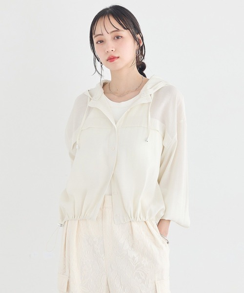 earth music&ecology(アースミュージックアンドエコロジー)の「【2WAY】シアーシャツブルゾン(ブルゾン・レディース・ブラック/アイボリー/ライトカーキ・FREE)」の8枚目の写真