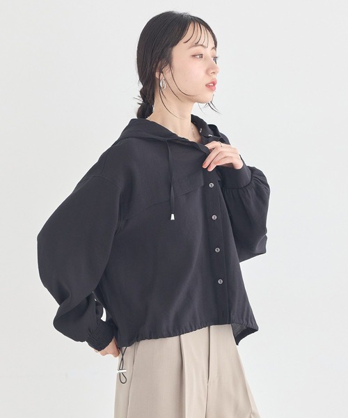 earth music&ecology(アースミュージックアンドエコロジー)の「【2WAY】シアーシャツブルゾン(ブルゾン・レディース・ブラック/アイボリー/ライトカーキ・FREE)」の16枚目の写真