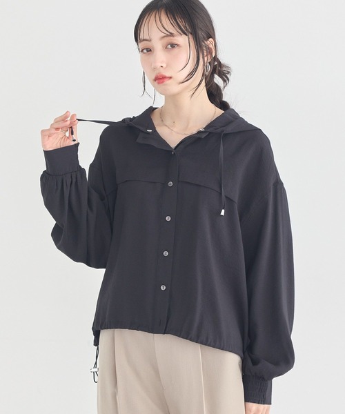 earth music&ecology(アースミュージックアンドエコロジー)の「【2WAY】シアーシャツブルゾン(ブルゾン・レディース・ブラック/アイボリー/ライトカーキ・FREE)」の15枚目の写真
