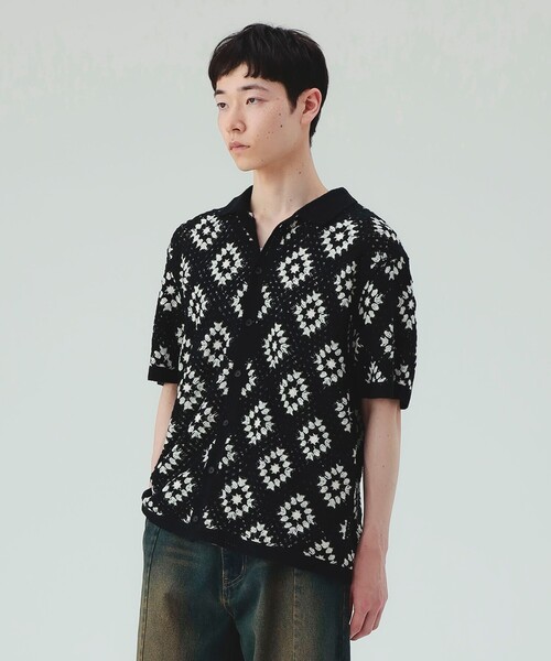 BEAMS HEART(ビームスハート)の「【7/9値下げ】クロシェ編み ショートスリーブ シャツ(ユニセックス)(シャツ/ブラウス・メンズ・ブラック/ブラウン・MEDIUM/SMALL/LARGE)」の3枚目の写真