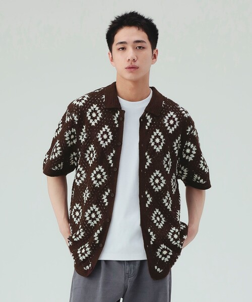 BEAMS HEART(ビームスハート)の「【7/9値下げ】クロシェ編み ショートスリーブ シャツ(ユニセックス)(シャツ/ブラウス・メンズ・ブラック/ブラウン・MEDIUM/SMALL/LARGE)」の4枚目の写真