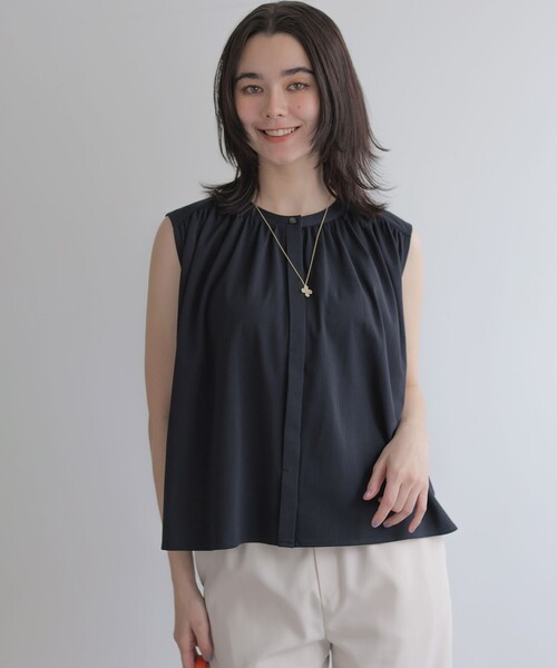 組曲(クミキョク)の「【WEB限定】トリコットジャージー ギャザー カットソー(Tシャツ/カットソー・レディース・ネイビー系/ホワイト系・S2)」の1枚目の写真