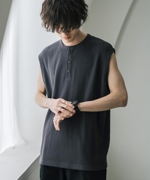 オーバーサイズ T/Cワッフルヘンリーネックタンクトップ