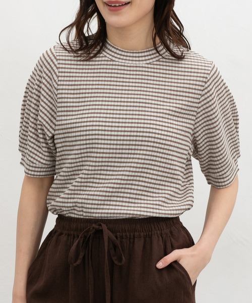 Honeys(ハニーズ)の「【ハニさら・吸水速乾・抗菌防臭】ふんわり袖トップス(Tシャツ/カットソー・レディース・ホワイト系その他/ホワイト×ブラック/ホワイト×ブルー・L/LL/M/S)」の3枚目の写真