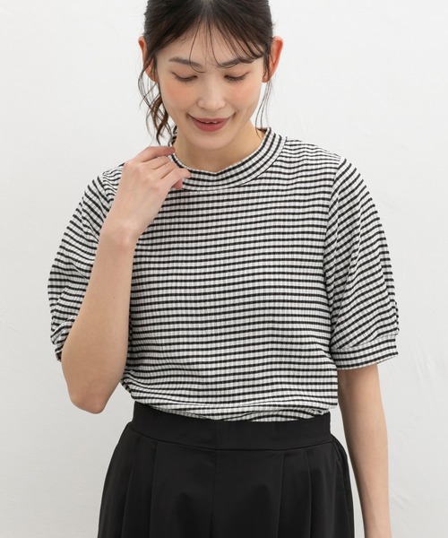 Honeys(ハニーズ)の「【ハニさら・吸水速乾・抗菌防臭】ふんわり袖トップス(Tシャツ/カットソー・レディース・ホワイト系その他/ホワイト×ブラック/ホワイト×ブルー・L/LL/M/S)」の6枚目の写真