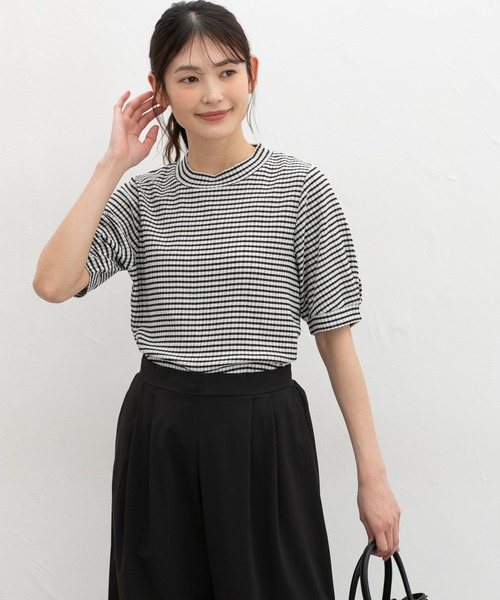 Honeys(ハニーズ)の「【ハニさら・吸水速乾・抗菌防臭】ふんわり袖トップス(Tシャツ/カットソー・レディース・ホワイト系その他/ホワイト×ブラック/ホワイト×ブルー・L/LL/M/S)」の7枚目の写真