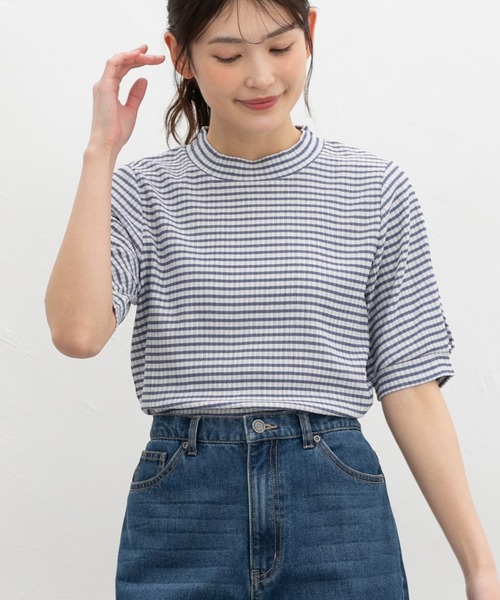 Honeys(ハニーズ)の「【ハニさら・吸水速乾・抗菌防臭】ふんわり袖トップス(Tシャツ/カットソー・レディース・ホワイト系その他/ホワイト×ブラック/ホワイト×ブルー・L/LL/M/S)」の12枚目の写真