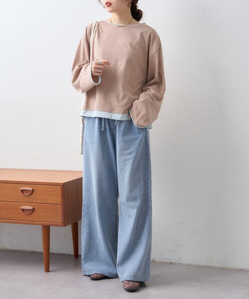 CIAOPANIC TYPY(チャオパニックティピー)の「【美脚見え/3サイズ展開】柔らかルーズフレアイージーデニム(デニムパンツ・レディース・ブルー/サックスブルー/ピンク・SMALL/LARGE/MEDIUM)」の21枚目の写真