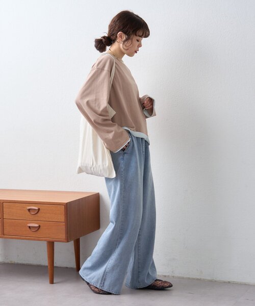 CIAOPANIC TYPY(チャオパニックティピー)の「【美脚見え/3サイズ展開】柔らかルーズフレアイージーデニム(デニムパンツ・レディース・ブルー/サックスブルー/ピンク・SMALL/LARGE/MEDIUM)」の20枚目の写真