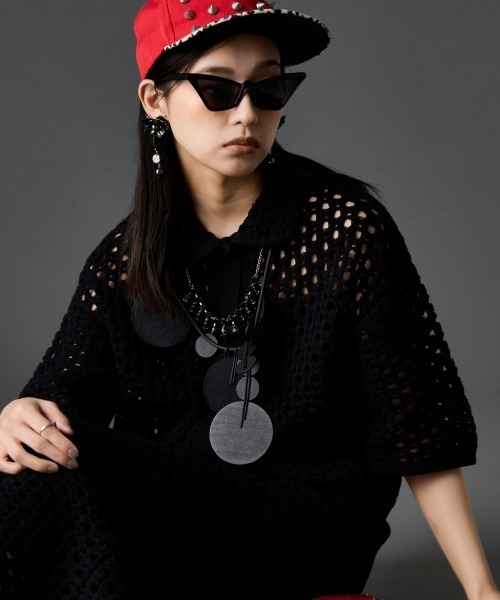 GEVS.（ジェイヴィス）の「【セットアップ対応】綿100％クロシェ風透かし編カーディガン＜大きいサイズ有＞GEVS.（カーディガン/ボレロ・レディース・ブラック/グリーン・L/M/5L/4L/3L/LL）」の2枚目の写真